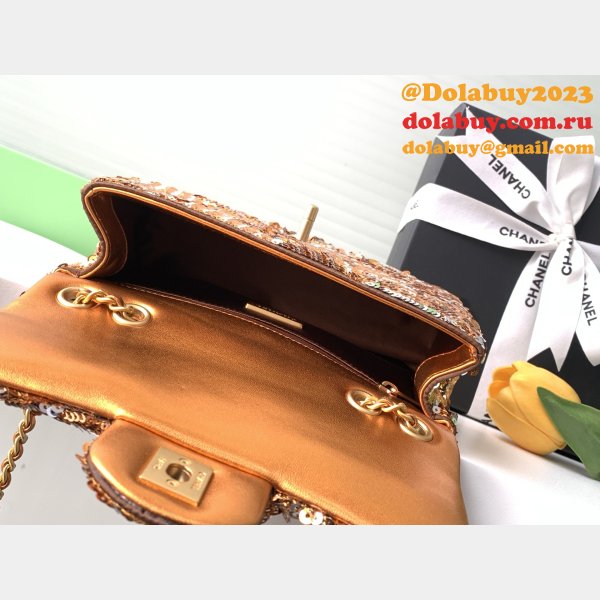 Inspired Best AS4561 Cruise 2024/25 Flap Sequins Gold-Tone Bag